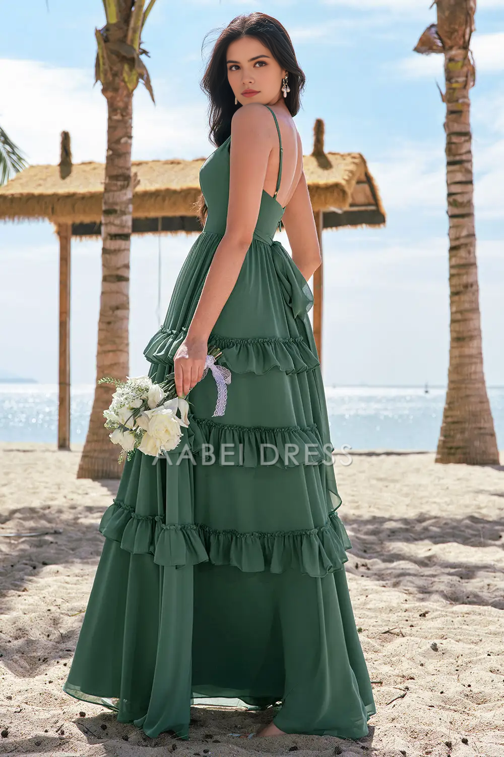 AABEI DRESS Formal Women's Dresses A Line V Neck Spaghetti Straps Backless Layering Ruffles Exquisite Long Prom Dress