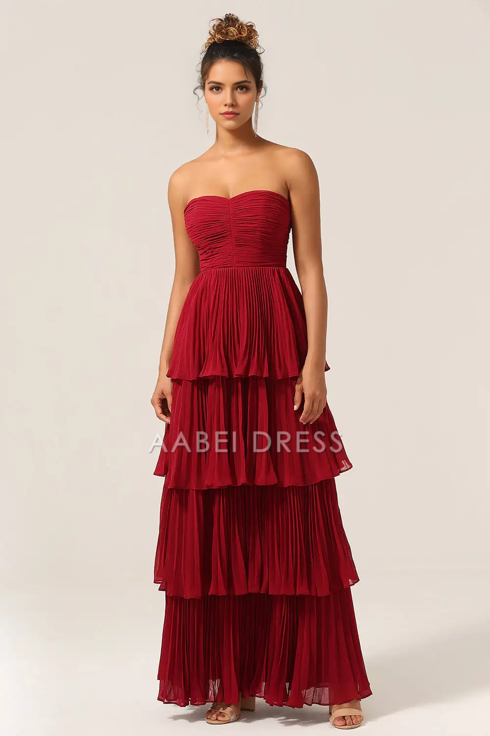 AABEI DRESS Formal Women's Dresses Charming A Line Strapless Layering Ruffles Exquisite Long Prom Dress
