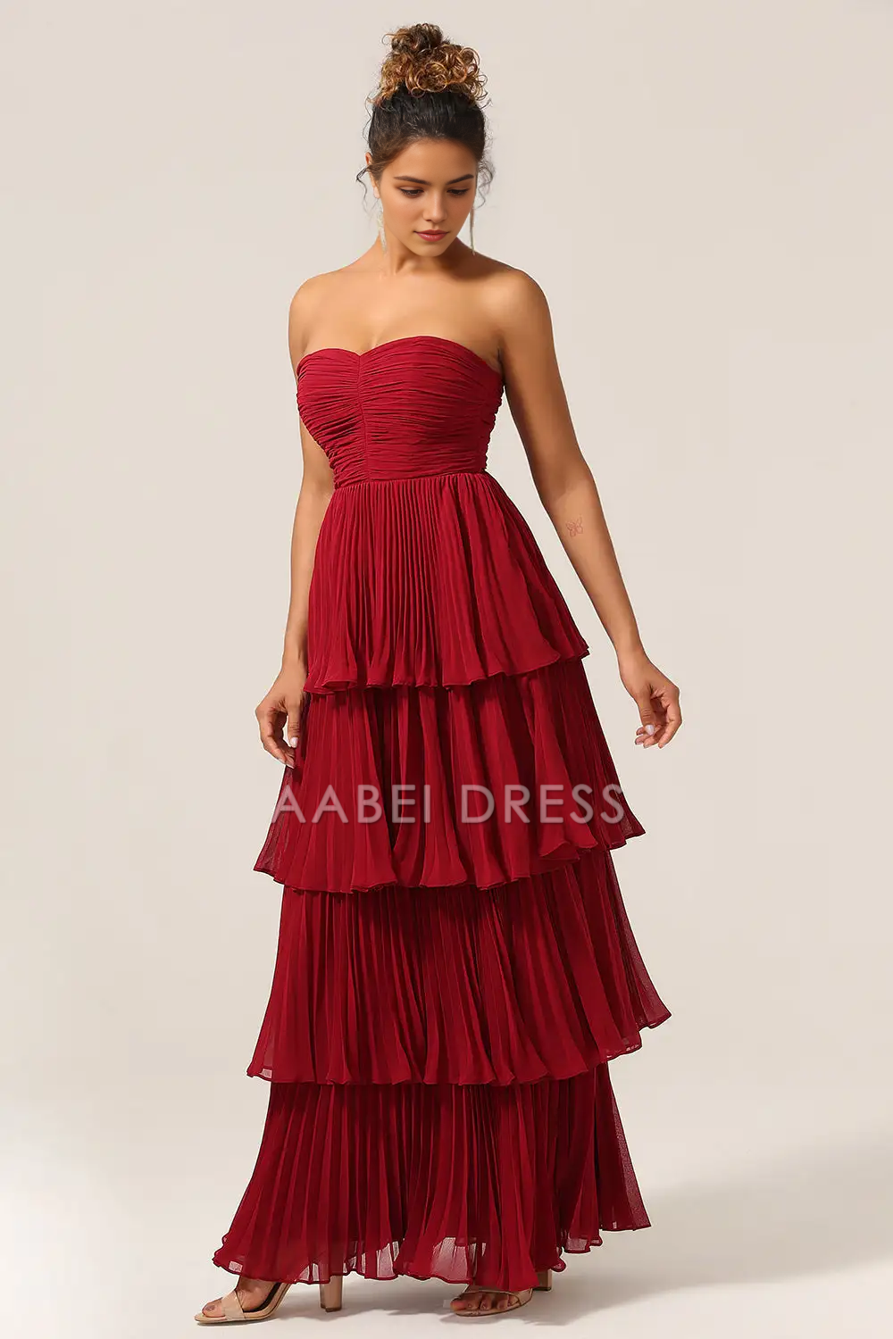AABEI DRESS Formal Women's Dresses Charming A Line Strapless Layering Ruffles Exquisite Long Prom Dress