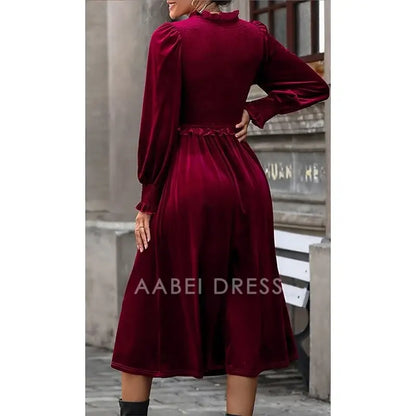AABEI DRESS Formal Women's Dresses Evening A Line V-Neck Long Sleeve Ruched Bohemian Evening Party Elegant Prom Dress