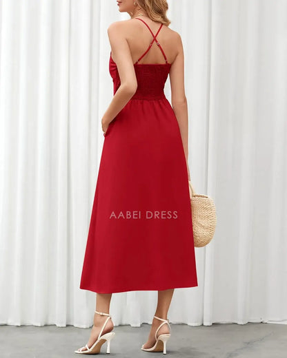 AABEI DRESS Formal Women's Dresses Evening A Line V Neck Spaghetti Strap Sleeveless Cutout Slit Casual Simple Beach Prom Dress