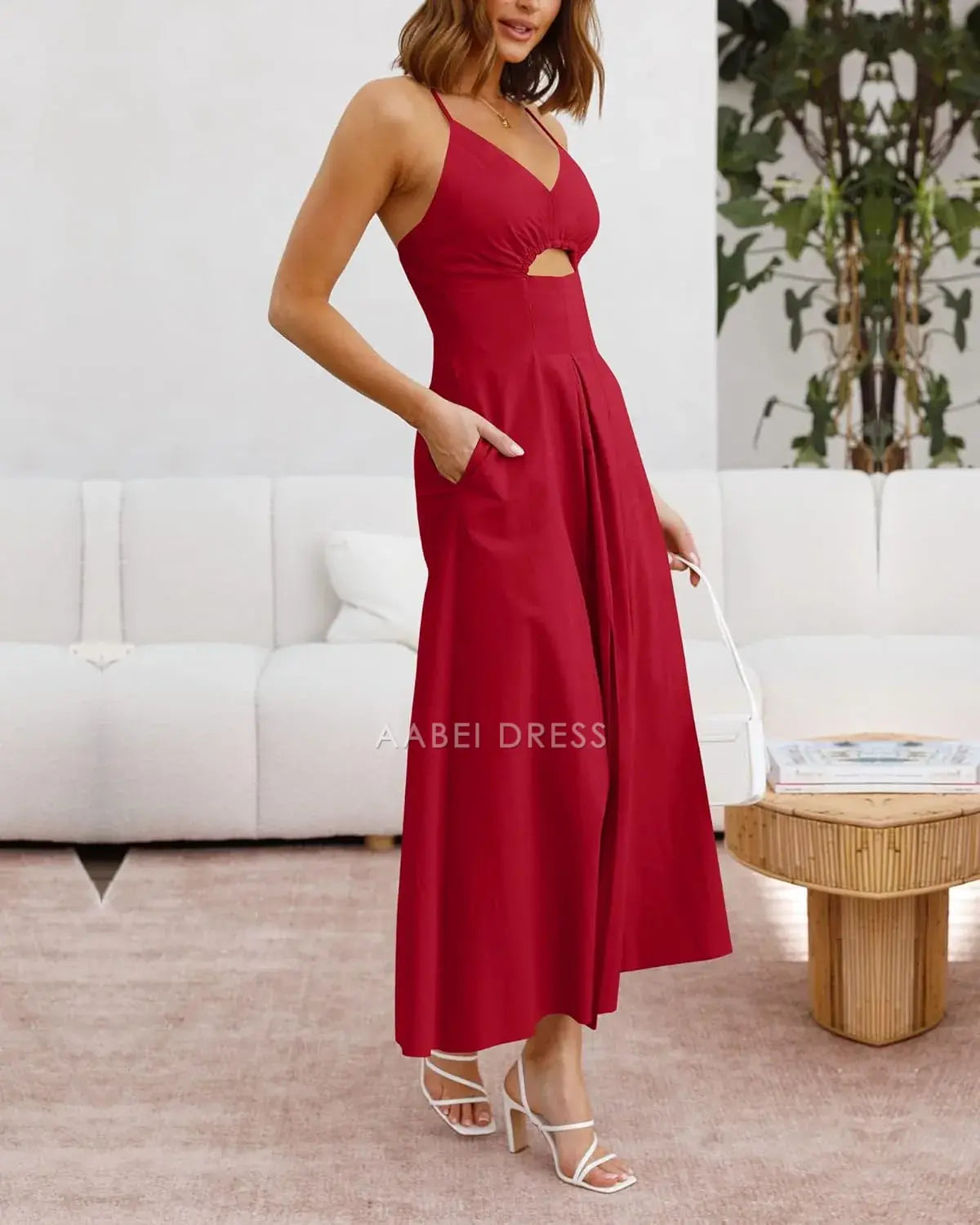AABEI DRESS Formal Women's Dresses Evening A Line V Neck Spaghetti Strap Sleeveless Cutout Slit Casual Simple Beach Prom Dress