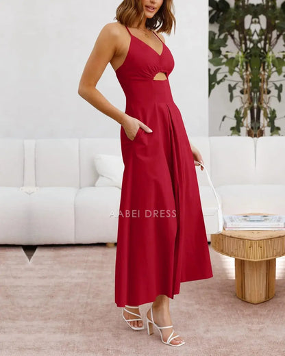 AABEI DRESS Formal Women's Dresses Evening A Line V Neck Spaghetti Strap Sleeveless Cutout Slit Casual Simple Beach Prom Dress