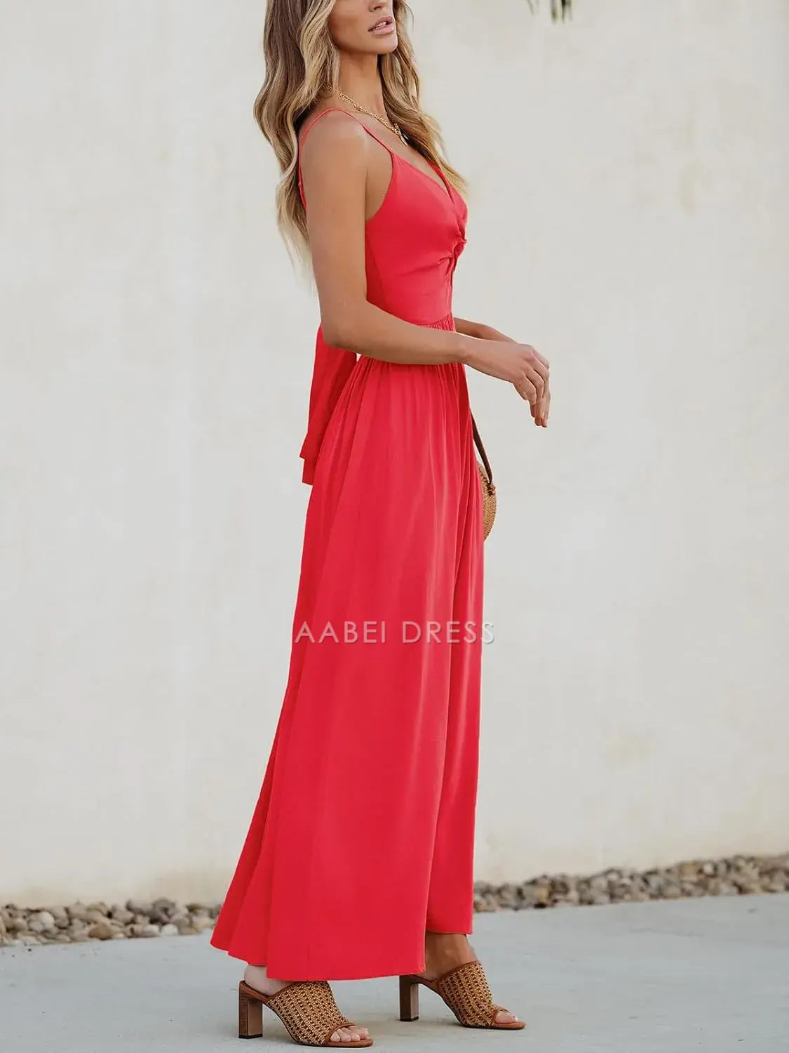 AABEI DRESS Formal Women's Dresses Evening A Line V Neck Spaghetti Straps Sleeveless Cutout Backless Beach Simple Prom Dress