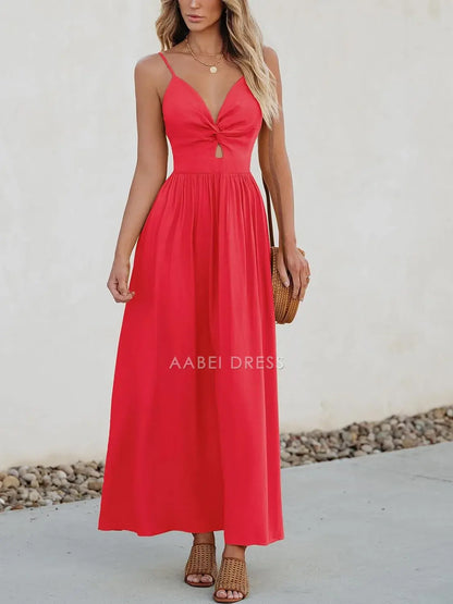 AABEI DRESS Formal Women's Dresses Evening A Line V Neck Spaghetti Straps Sleeveless Cutout Backless Beach Simple Prom Dress