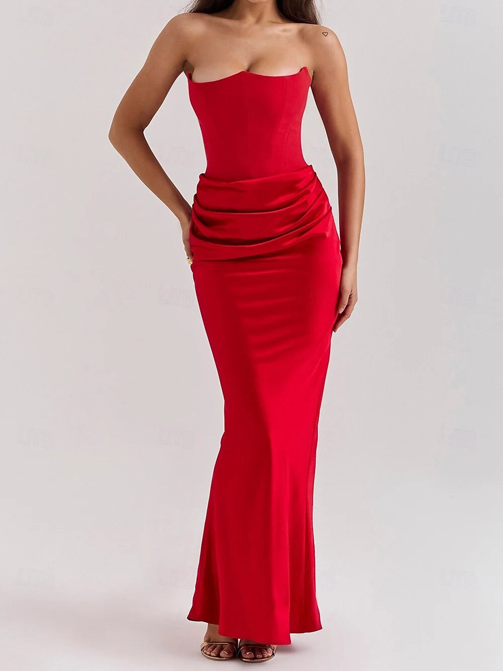 AABEI DRESS Formal Women's Dresses Evening Mermaid Strapless Pleated Fashion Red Prom Dress