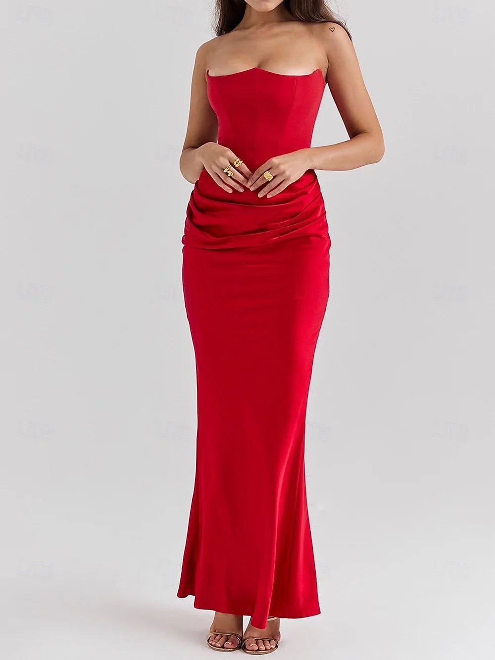 AABEI DRESS Formal Women's Dresses Evening Mermaid Strapless Pleated Fashion Red Prom Dress