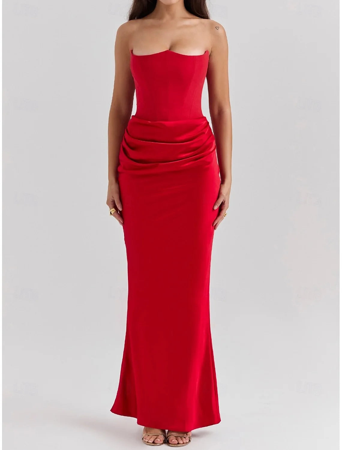 AABEI DRESS Formal Women's Dresses Evening Mermaid Strapless Pleated Fashion Red Prom Dress