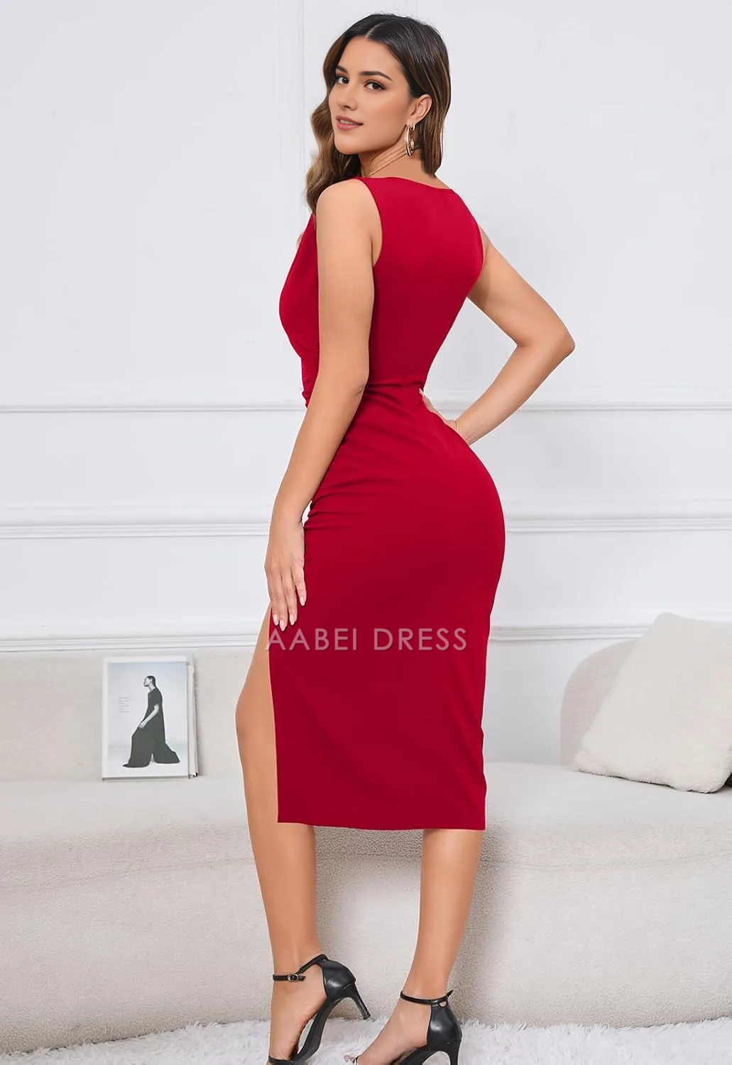 AABEI DRESS Formal Women's Dresses Evening Sexy Bodycon V Neck Sleeveless Side Slit Ruched Party Cocktail Work Simple Prom Dress