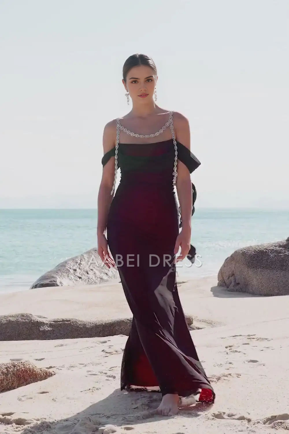 AABEI DRESS Formal Women's Dresses Exquisite Mermaid Cold Shoulder Pleated Beadwork Sparkly Long Prom Dress