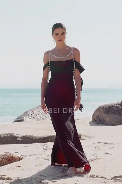 AABEI DRESS Formal Women's Dresses Exquisite Mermaid Cold Shoulder Pleated Beadwork Sparkly Long Prom Dress