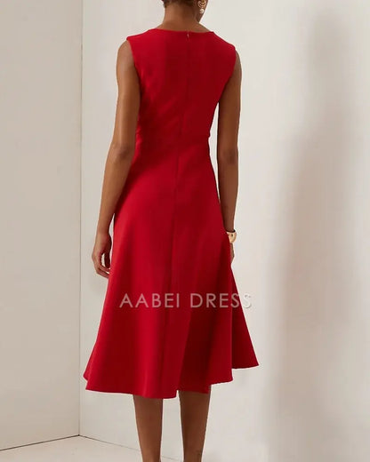 AABEI DRESS Formal Women's Dresses Fashion Fit Plain Sleeveless Crew Neck Ruched Elegant Red Prom Dress
