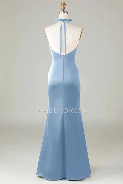 AABEI DRESS Formal Women's Dresses Mermaid Halter Deep V Neck Pleated Backless Elegant Long Prom Dress