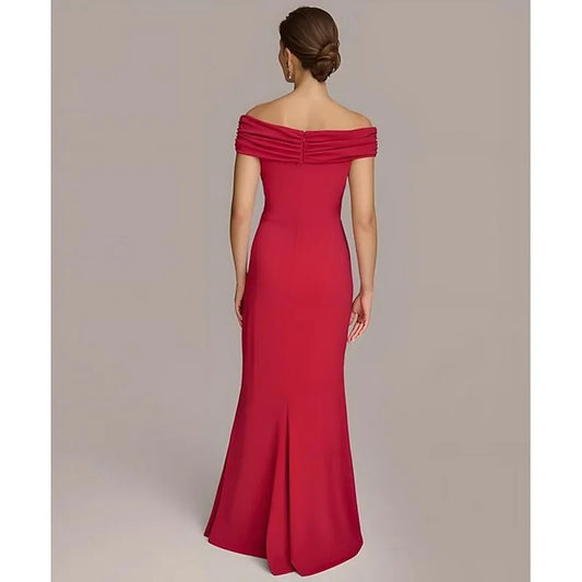 AABEI DRESS Formal Women's Dresses Mermaid Sleeveless Off Shoulder Evening Gown Elegant Floor Length Ruched Red Prom Dress