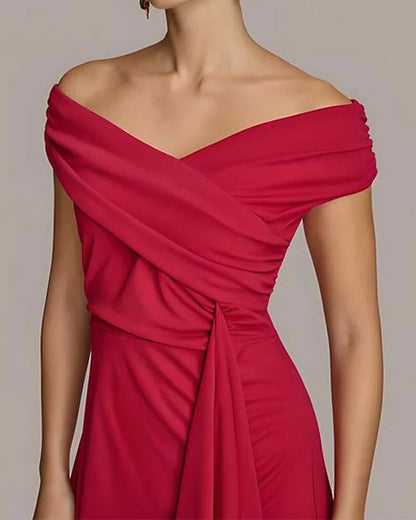 AABEI DRESS Formal Women's Dresses Mermaid Sleeveless Off Shoulder Evening Gown Elegant Floor Length Ruched Red Prom Dress