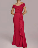 AABEI DRESS Formal Women's Dresses Mermaid Sleeveless Off Shoulder Evening Gown Elegant Floor Length Ruched Red Prom Dress