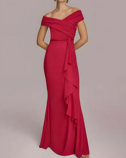 AABEI DRESS Formal Women's Dresses Mermaid Sleeveless Off Shoulder Evening Gown Elegant Floor Length Ruched Red Prom Dress