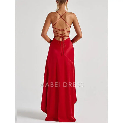 AABEI DRESS Formal Women's Dresses Mermaid Sleeveless Spaghetti Strap Backless with Slit Elegant Floor Length Sexy Red Prom Dress