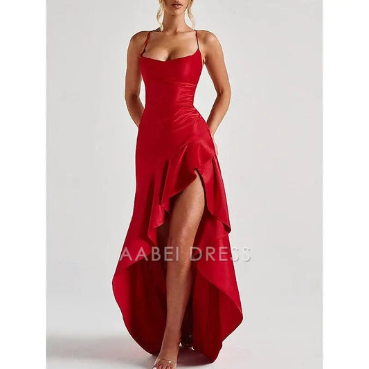 AABEI DRESS Formal Women's Dresses Mermaid Sleeveless Spaghetti Strap Backless with Slit Elegant Floor Length Sexy Red Prom Dress