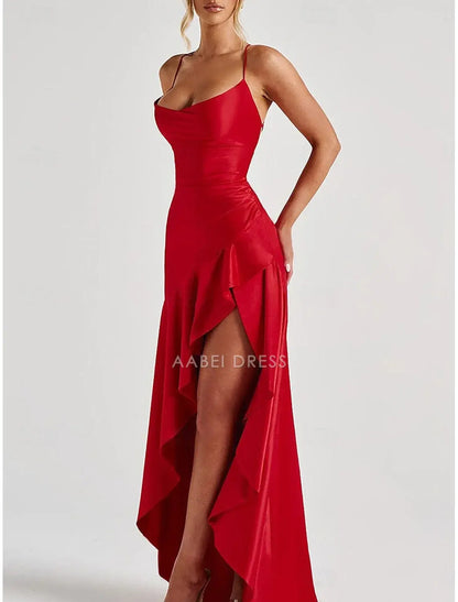 AABEI DRESS Formal Women's Dresses Mermaid Sleeveless Spaghetti Strap Backless with Slit Elegant Floor Length Sexy Red Prom Dress