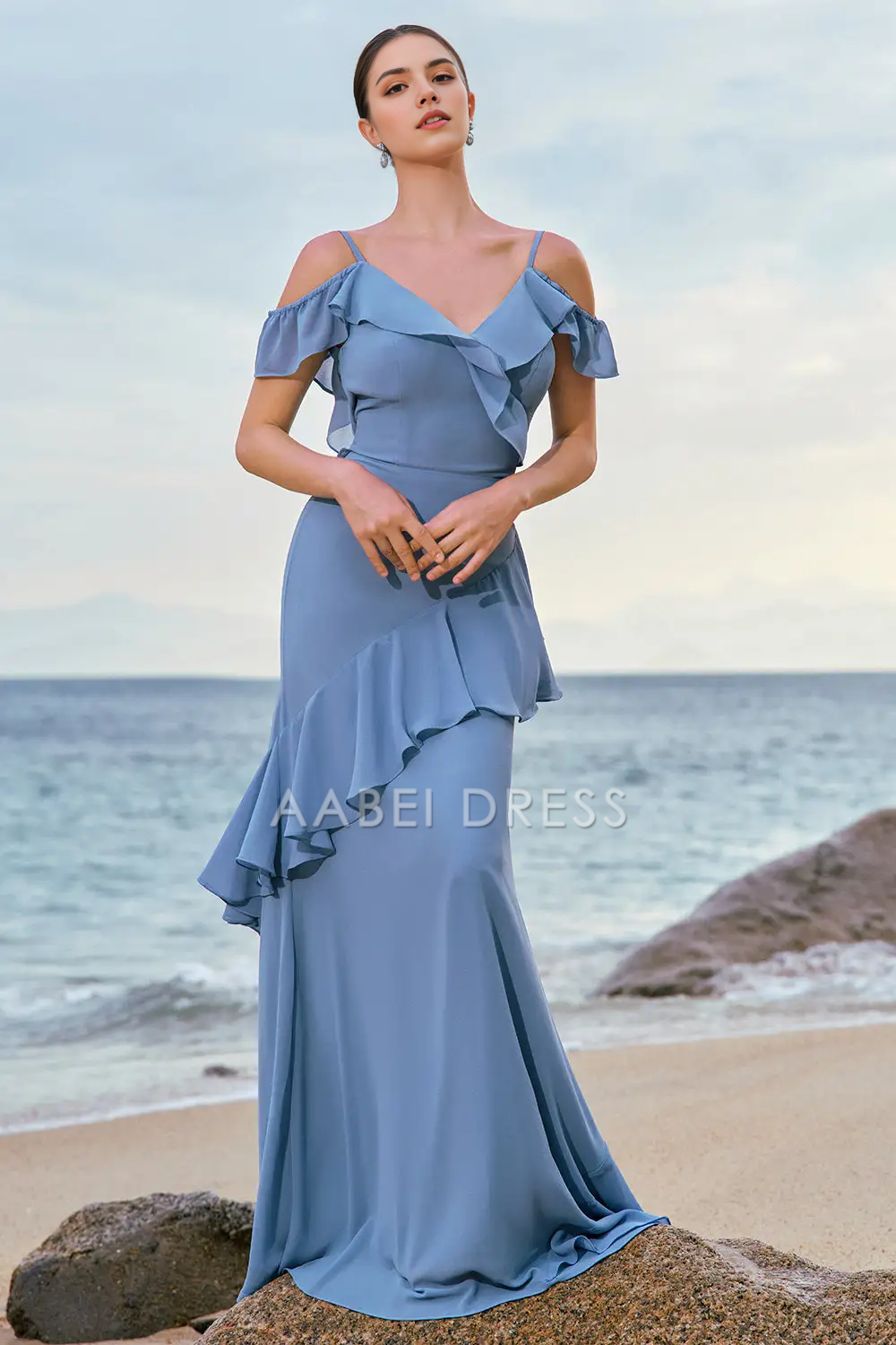 AABEI DRESS Formal Women's Dresses Mermaid Spaghetti Strap Cold Shoulder layering Ruffles Backless Fashion Long Prom Dress