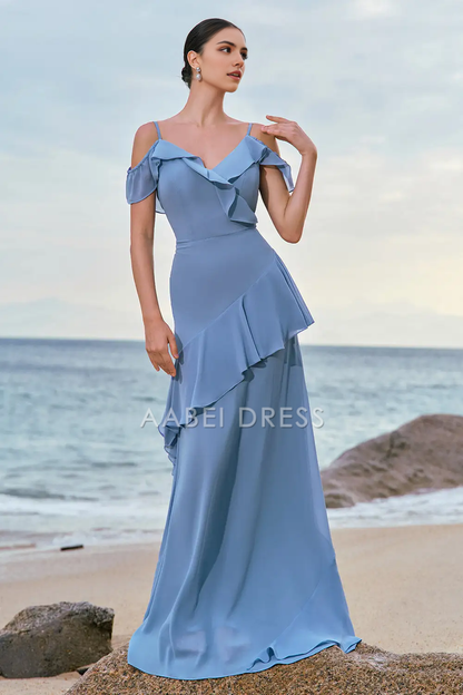 AABEI DRESS Formal Women's Dresses Mermaid Spaghetti Strap Cold Shoulder layering Ruffles Backless Fashion Long Prom Dress
