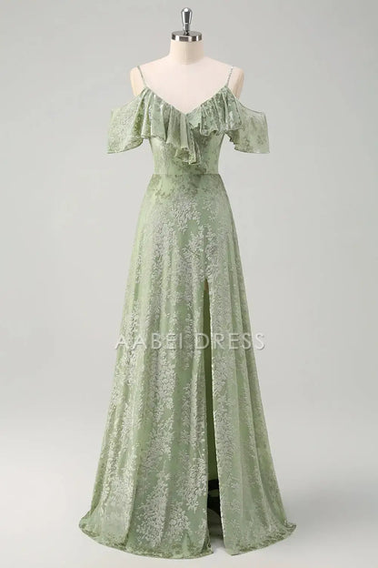 AABEI DRESS Formal Women's Dresses Sheath V Neck Spaghetti Strap Ruched Cold Shoulder Floral Side Fork Retro Long Prom Dress