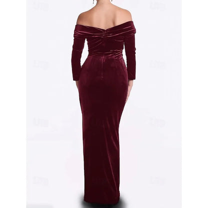 AABEI DRESS Formal Women's Dresses Velvet Mermaid 3/4 Sleeve Off Shoulder Evening Gown Elegant Floor Length Ruched Prom Dress