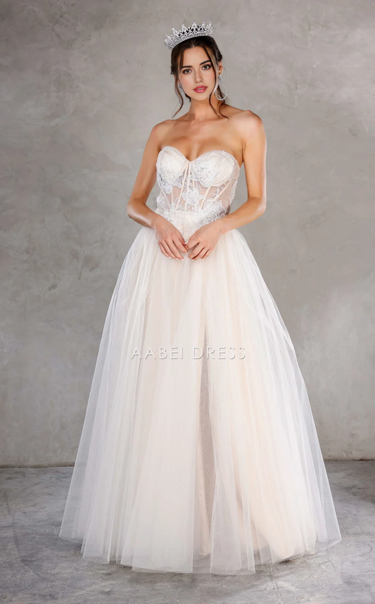 AABEI DRESS Gorgeous A-line Strapless Sweetheart Neckline Corset Lace Applique Fashion Wedding Dress