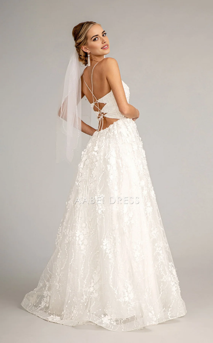 AABEI DRESS Luxurious A-line Spaghetti Strap Backless Flower Exquisite Wedding Dress