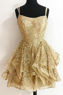 AABEI DRESS Sequined A-line Spaghetti Strap layered Ruffles Fashion Hot Sale Short Homecoming Dress