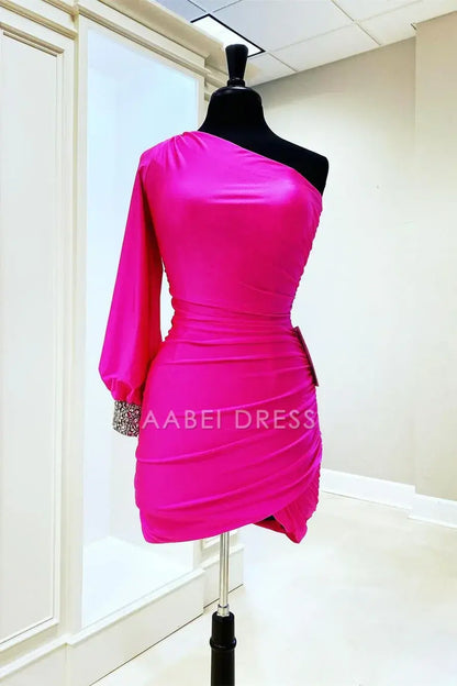 AABEI DRESS Sheath One Sleeve Pleated Beadwork Elegant Hot Sale Short Homecoming Dress