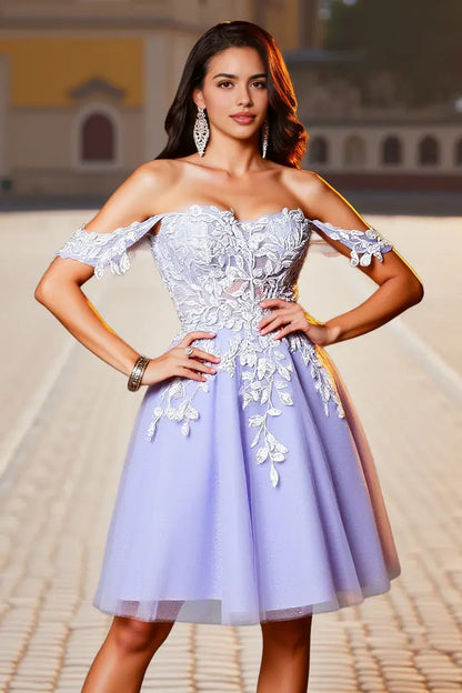 AABEI DRESS Short Prom Dress Exquisite A-Line Off-the-Shoulder Sweetheart Neckline Lace Applique Backless Charming Hot Sale Homecoming Dress
