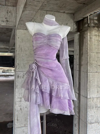 AABEI DRESS Short Prom Dress Exquisite Sheath Bead String Spaghetti Straps Pleated Sweetheart Neckline Fashion Cocktail Dresses Birthday Outfits Hot Sale Homecoming Dress