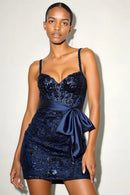 AABEI DRESS Short Prom Dress Sparkle Corset Top Spaghetti Strap V Neck Sequin Lace with Waist Bow Belt Mini Dress Charming Hot Sale Homecoming Dress