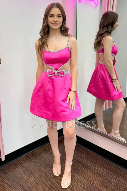 AABEI DRESS Sparkle A-Line Spaghetti Strap Backless Beaded Fashion Hot Sale Short Homecoming Dress