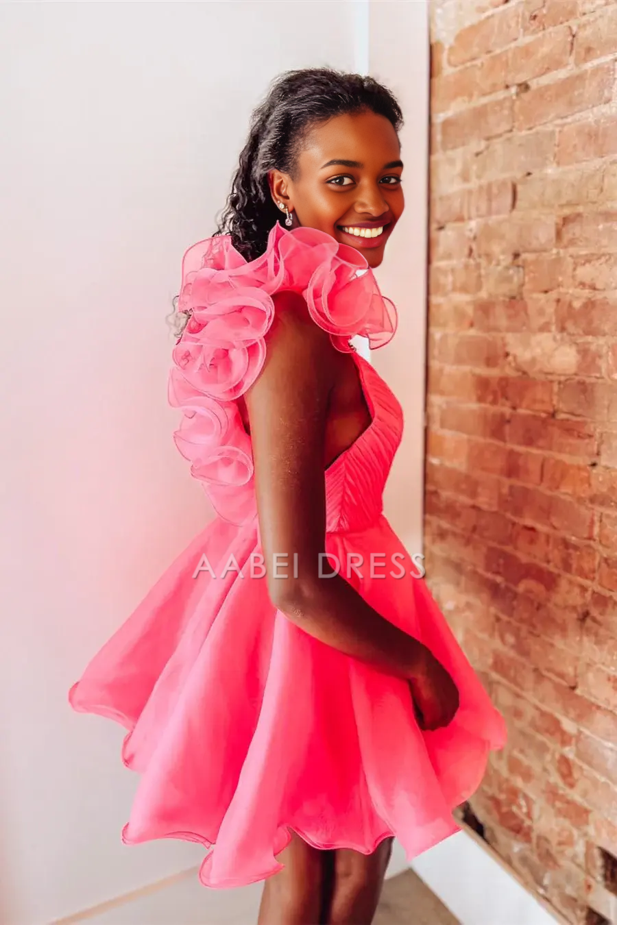 AABEI DRESS Unique A Line V Neck Ruffles Shoulder Straps Backless Tulle Fashion Hot Sale Short Homecoming Dress