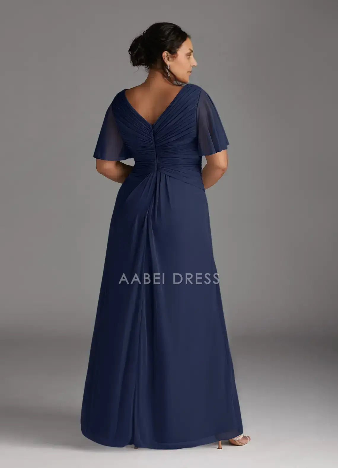 AABEI DRESS Wedding Guests Dresses A-Line V-Neck Flutter Sleeves Pleated V Back Elegant Simple Plus size dress Mother of the Bride Dress