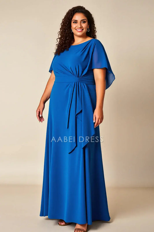 AABEI DRESS Wedding Guests Dresses A Line Boat Collar Flutter Sleeves V Back Pleated Plus Size Dress Mother of the Bride Dress