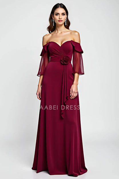AABEI DRESS Wedding Guests Dresses A Line Off The Shoulder Sweetheart Neckline Ruched Backless 3D Floral Exquisite Long Mother of the Bride Dress