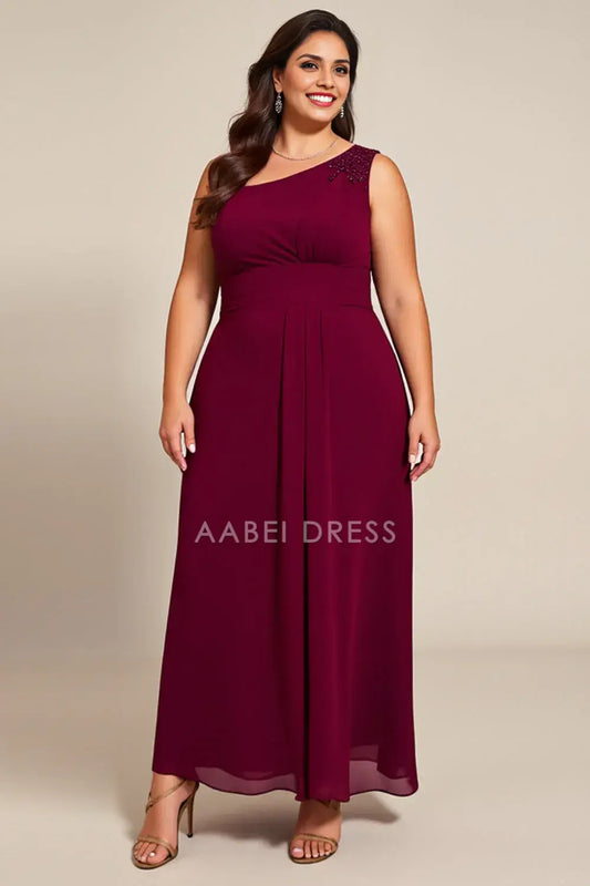 AABEI DRESS Wedding Guests Dresses A Line One Shoulder Beadwork Pleated Plus Size Dress Elegant Mother of the Bride Dress