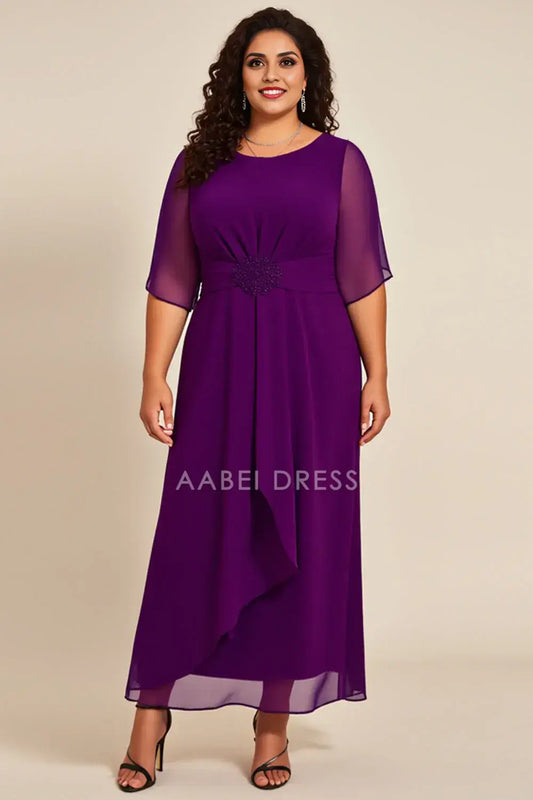 AABEI DRESS Wedding Guests Dresses A Line Round Neck Loose Half Sleeve Pleated Chiffon Dress Plus Size Dress Elegant Mother of the Bride Dress