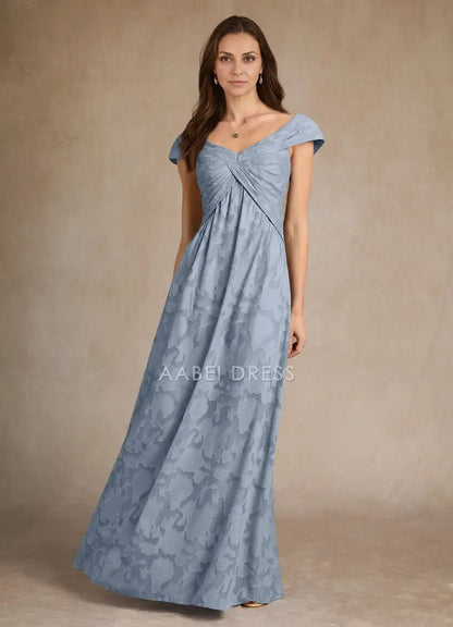 AABEI DRESS Wedding Guests Dresses Floral A-Line V Neck Cap Sleeves Pleated Elegant Mother of the Bride Dress