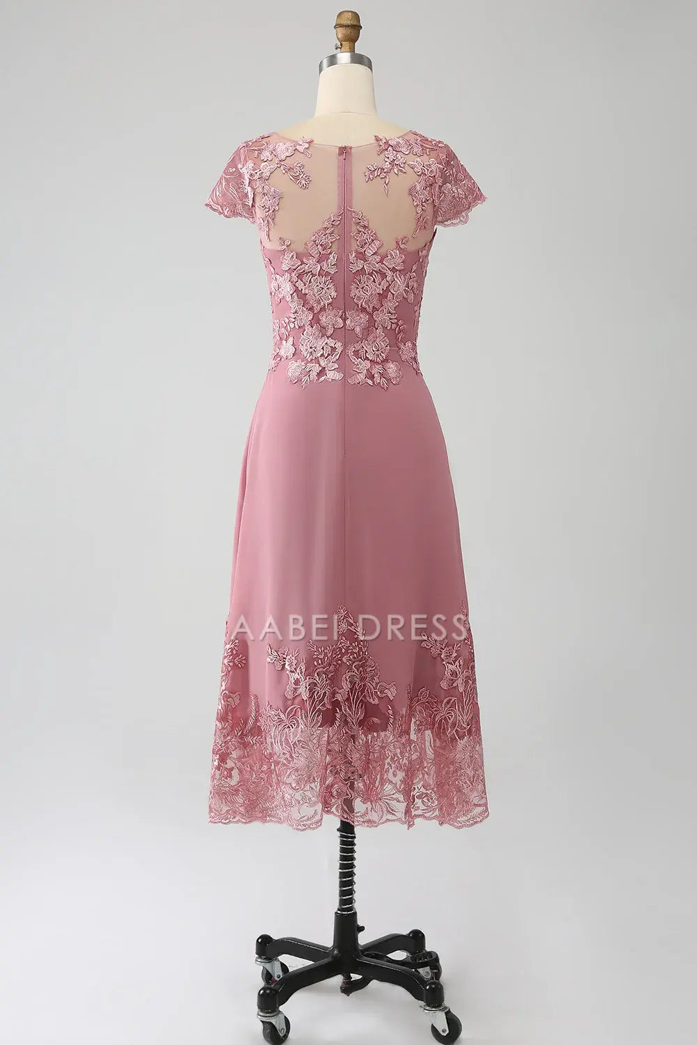 AABEI DRESS Wedding Guests Dresses Mom's Formal Dress A-Line Boat Collar Cap Sleeve Lace Applique Tea-Length Exquisite Fashion Mother of the Bride Dress