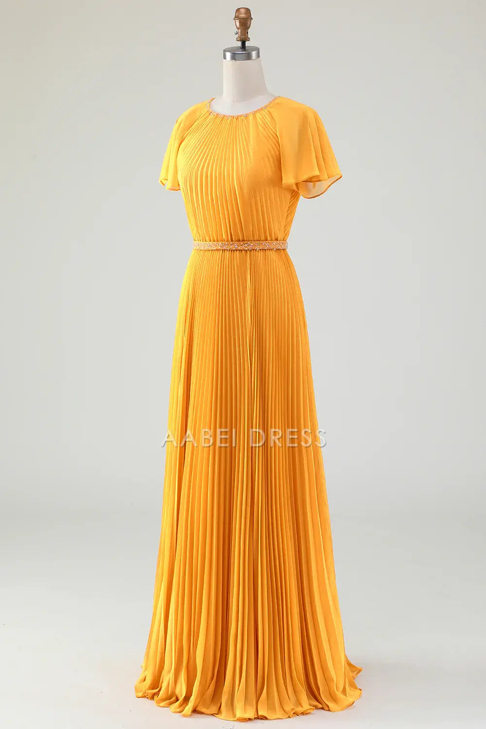 AABEI DRESS Wedding Guests Dresses Mom's Formal Dress A-Line Round Neck Flutter Short Sleeves Beadwork Pleated Dress Unique Elegant Mother of the Bride Dress