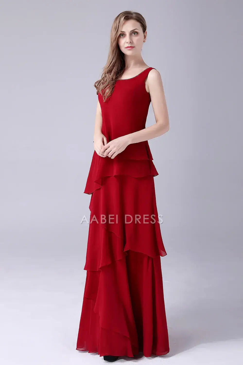 AABEI DRESS Wedding Guests Dresses Mom's Formal Dress A-Line Scoop Neck Chiffon Layering Ruched With Jacket Two-Piece Set Beadwork Elegant Long Mother of the Bride Dress