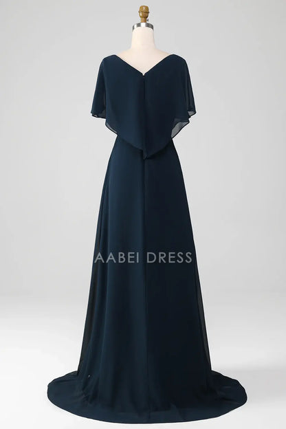 AABEI DRESS Wedding Guests Dresses Mom's Formal Dress A-Line V-Neck Beading Flutter Sleeves Asymmetrical Ruched Chic Mother of the Bride Dress
