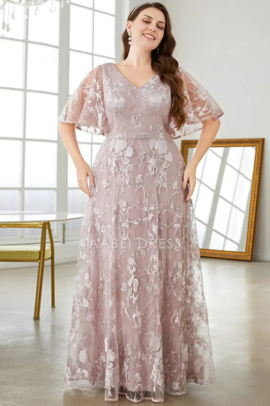 AABEI DRESS Wedding Guests Dresses Mom's Formal Dress A-Line V-Neck Flutter Sleeves Plus Size Dress Exquisite Jacquard Chic Mother of the Bride Dress