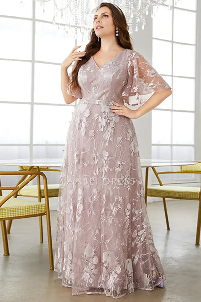 AABEI DRESS Wedding Guests Dresses Mom's Formal Dress A-Line V-Neck Flutter Sleeves Plus Size Dress Exquisite Jacquard Chic Mother of the Bride Dress