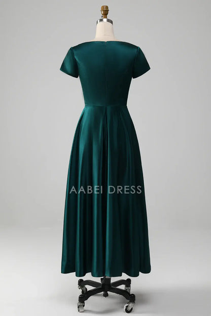 AABEI DRESS Wedding Guests Dresses Mom's Formal Dress A-Line V-Neck Short Sleeve Pleated Elegant Simple Mother of the Bride Dress